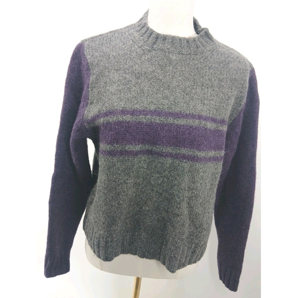 Oxford &Fulham 100% Wool Purple Stripe Gray Pullover Sweater Size Large